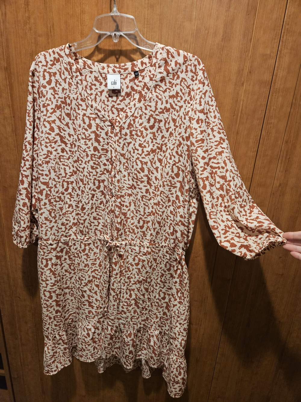 CAbi Rust Print V-Neck Tie Waist Dress - Rust/White Like Animal Print